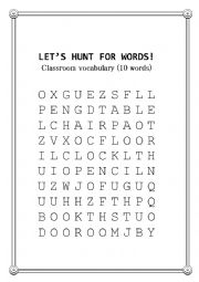 Lets Hunt for Words (10 Classroom Vocabulary)