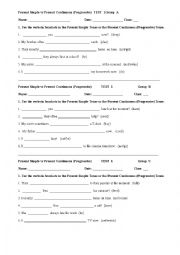English Worksheet: The Present Simple Tense vs The Present Continuous (Progressive) Tense tests
