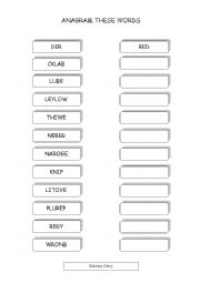 English Worksheet: Anagram the colour words