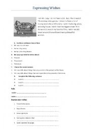 English Worksheet: Expressing Wishes in The Present and Future