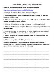 English Worksheet: John Milton 