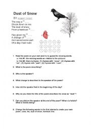 English Worksheet: Reading comprehension of a poem by Robert Frost