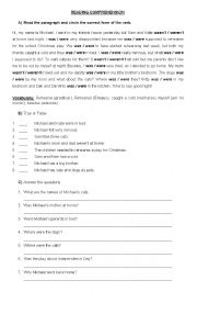 English Worksheet: Reading comprehension Past To Be