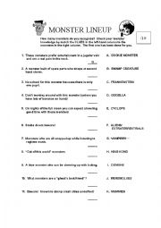 English Worksheet: Monster Lineup