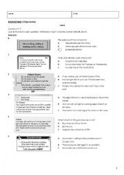 English Worksheet: Reading B1 Part 1 & Part 3