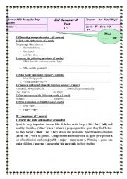English Worksheet: 8th form semester 2 mid test 1