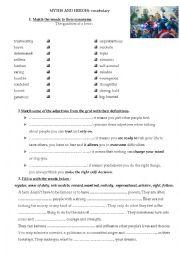 English Worksheet: myths and heroes: vocabulary