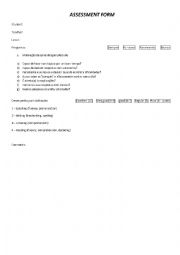 English Worksheet: Assessment Form
