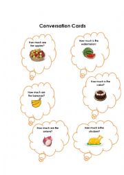 English Worksheet: Conversation Cards (Food)