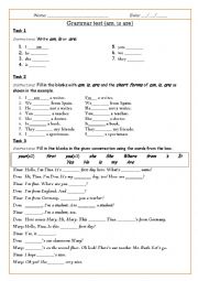 English Worksheet: Present tenses with am, is, are