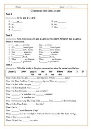 English Worksheet: Present tenses with am, is, are