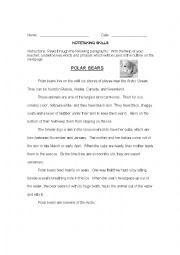 English Worksheet: Polar Bears Notetaking Activity