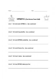 English Worksheet: 5 Sense Poem - Spring