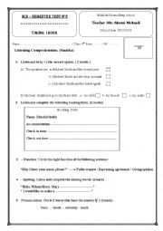 English Worksheet: mid - semester test n3 8th form