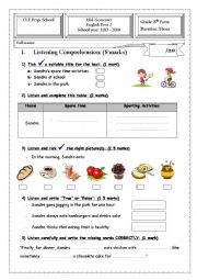 8th Form Mid-Semester Test 1 - Sporting Activities,Birthday, Table Manners