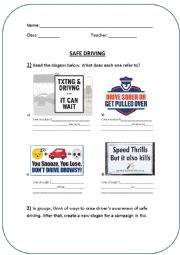 English Worksheet: SAFE DRIVING SLOGANS