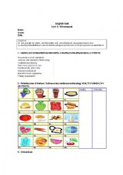 English Worksheet: healthy and unhealthy food