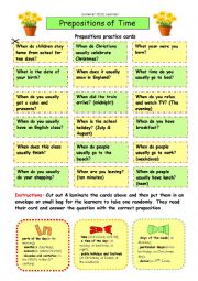 English Worksheet: Prepositions of Time Conversation Cards