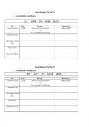 English Worksheet: Practising the Date WS