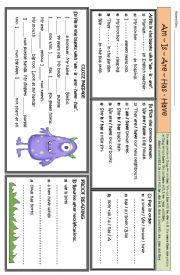 English Worksheet: use of is, am, are, has, have