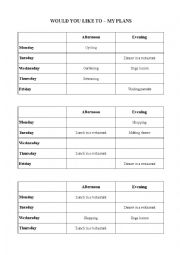 English Worksheet: Would you like to...? - my diary