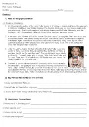 English Worksheet: J.K. Rowling test