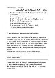 English Worksheet: Lesson 22 family matters