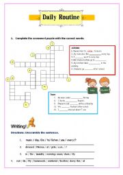 English Worksheet: Daily Routines Puzzle