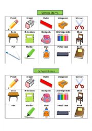 English Worksheet: School items