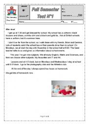 English Worksheet: End of  semester 1 test  ( 8th form)