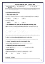 English Worksheet: MID SEMMESTER TWO TEST ONE 9TH FORM PIONEER SCHOOL