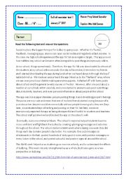 English Worksheet: END OF  SEMMESTER ONE TEST ONE 9TH FORM MRS ABID