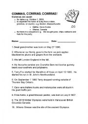 English Worksheet: Commas, Commas, Commas