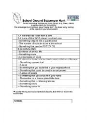 English Worksheet: School Ground Scavenger Hunt