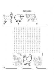 English Worksheet: Animals word search