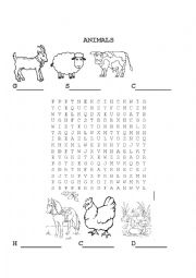 Animals word search