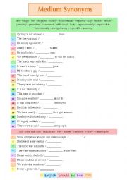 English Worksheet: Medium Synonyms