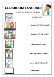 English Worksheet: classroom language