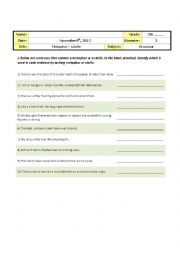 English Worksheet: Mataphor / Simile