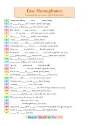 English Worksheet: Easy Homophones