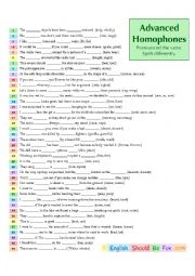 English Worksheet: Advanced Homophones