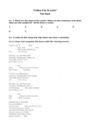 English Worksheet: Friday Im in love