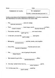 English Worksheet: POSSESSIVE VS. PLURAL 3