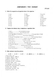 English Worksheet: TOO - ENOUGH 3r ESO