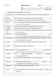 Vocabulary evaluation worksheet on environmental issues
