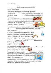 English Worksheet: How to manage your mood with food