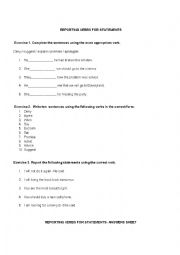 English Worksheet: Reporting verbs for statements 