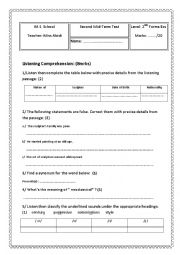 English Worksheet: Second Mid-Term Test for Second forms