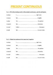 English Worksheet: Present Continuous Affirmative VS Negative