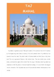 English Worksheet: TAJ MAHAL